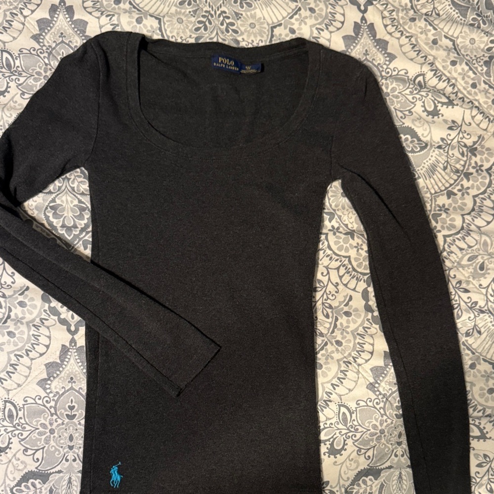 Polo by Ralph Lauren Women's Charcoal Long Sleeve Scoop neck T-Shirt